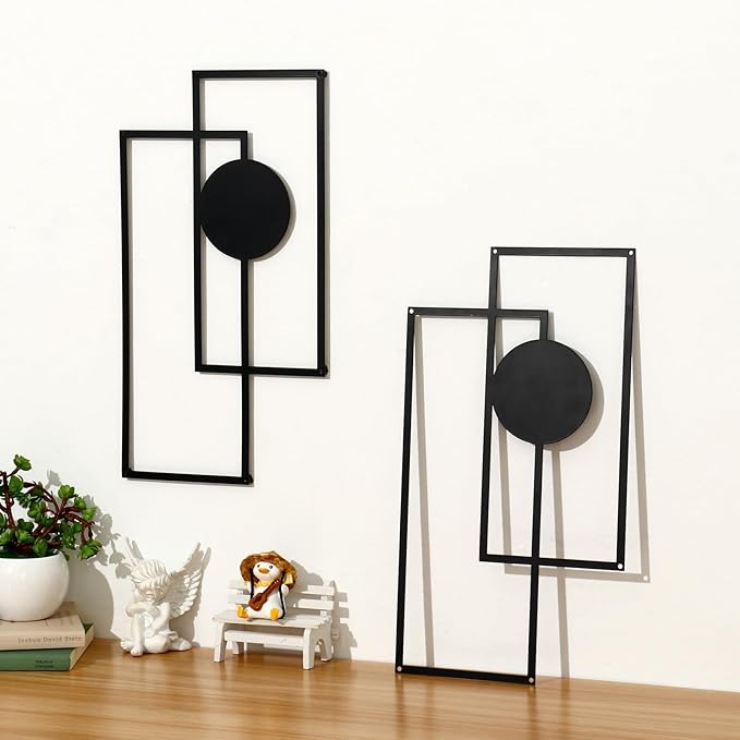 OYEFLY 2 Pcs Metal Abstract Wall Art,Modern Geometric Decor (Black, style 3)-Ruum Studio Home