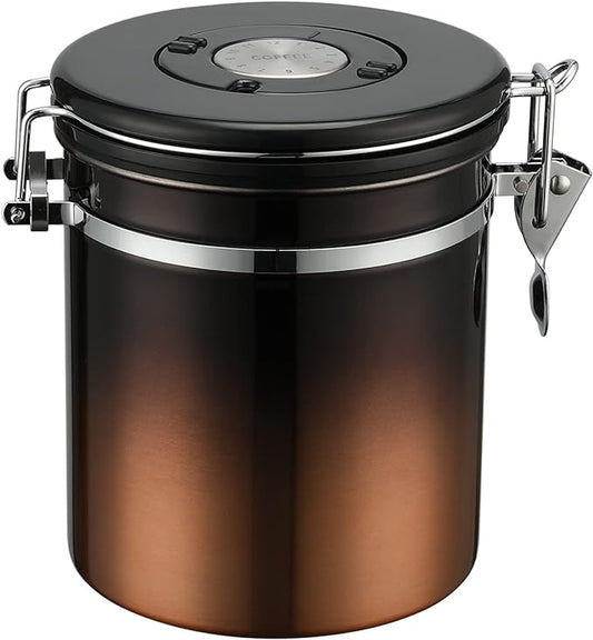 malmo Coffee Canister, Airtight Coffee Container with Date Tracker Lid, Stainless Steel Canister for Kitchen Food Storage (Black-Copper, 16oz)-Ruum Studio Home