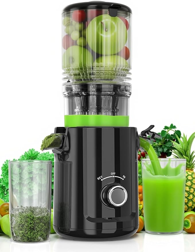 Cold Press Juicer - 5.3" Large Feed Chute Juicer Machines for Whole Vegetables & Fruits, 99% High Juice Yield, Quiet & Easy to Clean Slow Masticating Juicer, BPA-Free, Preserves More Nutrients (Black)-Ruum Studio Home