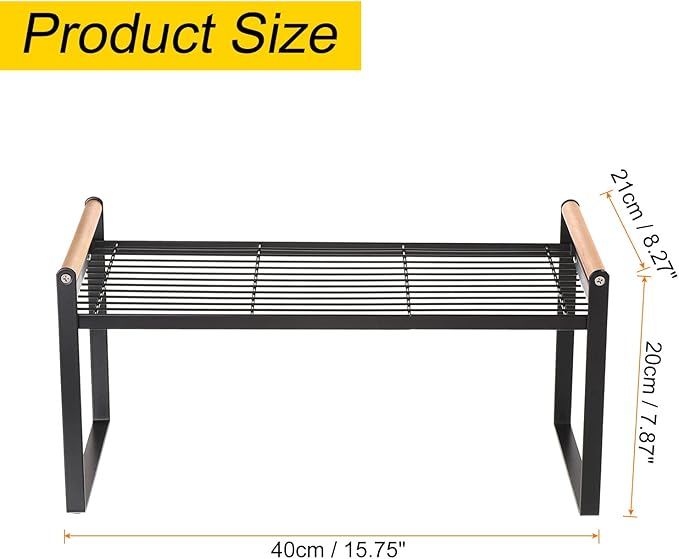 PATIKIL Kitchen Cabinet Shelf Organizer, Wood Counter Shelf Stackable Storage Shelf For Cupboard, Pantry, Corner, Under Sink - Black-Ruum Studio Home
