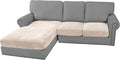 H.VERSAILTEX Velvet Stretch Sectional Couch Covers 3 Pieces Sofa Seat Cushion Covers L Shape Separate Cushion Couch Cover for Both Left/Right Sectional Couch (Large Sofa 2 Seater + 1 Chaise, Ivory)-Ruum Studio Home