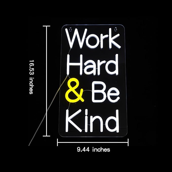 Work Hard Be Kind Neon Sign for Wall Decor Letter Neon Light Be Kind LED Neon Sign for Office White LED Neon Light for Offices Classroom Bedroom Study Room Decoration-Ruum Studio Home