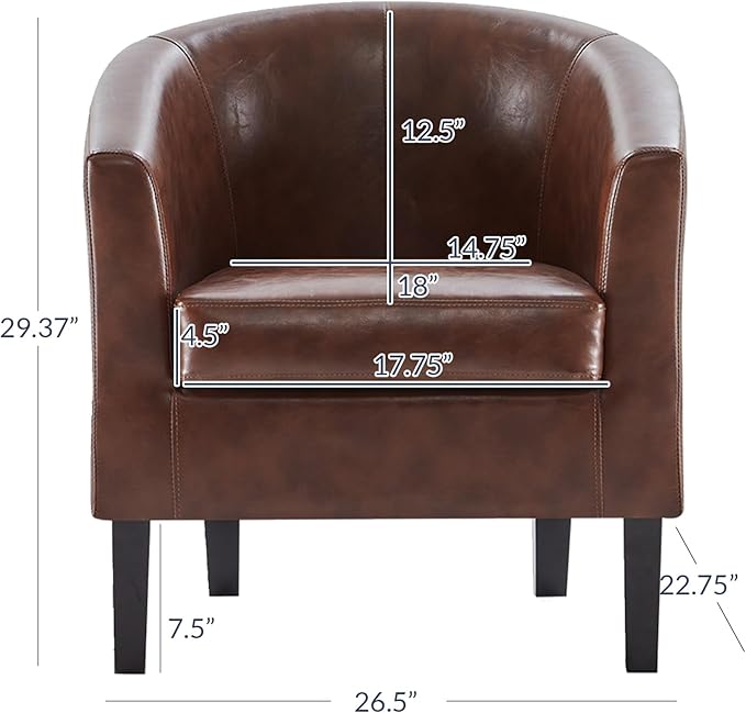 BELLEZE Accent Barrel Chair, Set of 2 Faux Leather Round Club Tub Sofa Corner Chair with Flared Legs and Cozy Soft Padding for Living Room Bedroom Waiting Room - Caramel-Ruum Studio Home