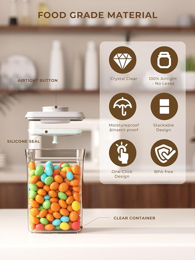 Pop Air Tight Containers Stackable- 2-Pack Cereal Storage Containers with Lids Airtight, Leakproof Pop Up Containers for Organizing, 1.5Qt & 0.5Qt-Ruum Studio Home