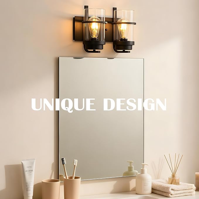 Bathroom Vanity Light Fixtures,2 Light Bathroom Vanity Lights,Black Farmhouse Sconce Over Mirror(Bulbs not Included)-Ruum Studio Home