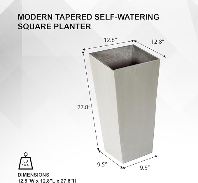 XBrand Modern 28-Inch Square Planter, Modern Tapered Planter Perfect for Indoor & Outdoor, Patio Décor, Set of 2-Ruum Studio Home