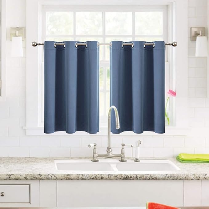 ChrisDowa Small Window Curtains for Kitchen and Bedroom - Grommet Short Thermal Insulated Room Darkening Curtains (2 Panels, Stone Blue, 42 x 36 Inch)-Ruum Studio Home