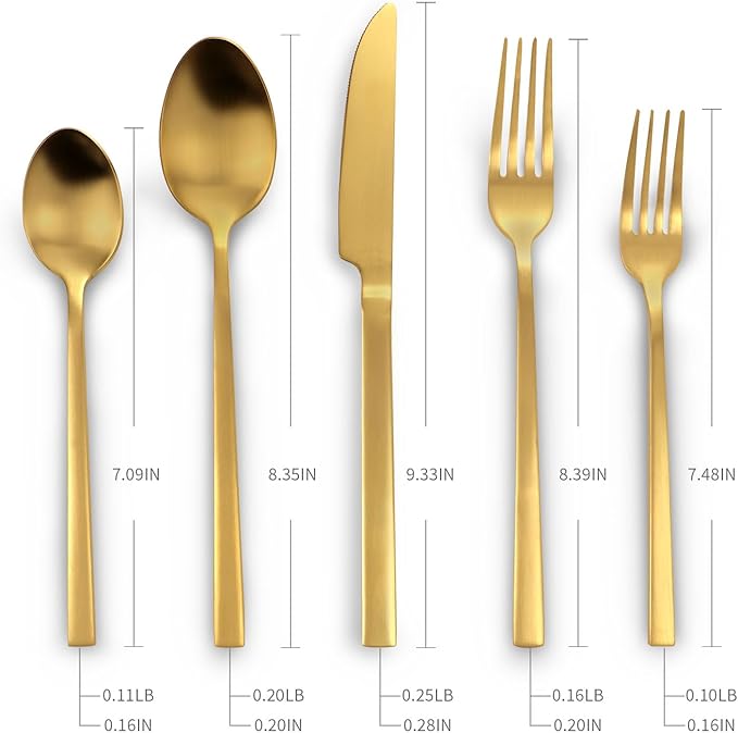 Stainless Steel Flatware Set Hand Forged 18/10 Silverware Set Cutlery Set Gold Cuboid Handle Matte Finished 40 Pieces Service for 8-Ruum Studio Home