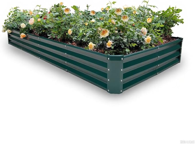 GARDMAX 8x4x1FT Galvanized Raised Garden Bed Kit, Metal Planter Boxes Outdoor with Easy Assembly, Large Garden Bed for Vegetables, Fruits, Flower, Herbs Rectangle Dark Green-Ruum Studio Home