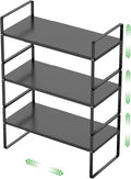 Expandable Cabinet Storage Shelf Stackable Organizer Rack for Kitchen Bathroom Pantry Spice Cupboard Countertop Home Office Desk Heavy Duty Nonslip Black Large 3 Pack-Ruum Studio Home