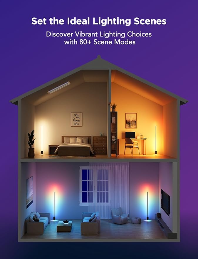 Govee Floor Lamp 2 with Matter, RGBIC, Warm Cool White LED, Alexa Compatible, 1725lm, Music Sync, Scene Modes, Smart Floor Lamp for Living Room, Bedroom, Black(1 Pack)-Ruum Studio Home