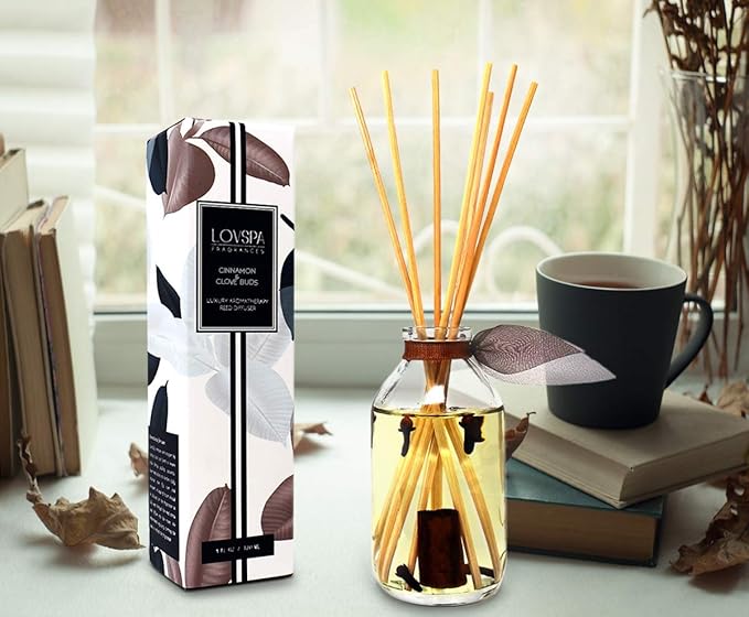 LOVSPA Reed Diffuser Set, Cinnamon & Clove Buds Scented Oil Diffuser with Sticks, Home Fragrance Accessories for Bathroom Shelf Decor, Aroma Diffusers for Home or Office Fall Decor, USA Made-Ruum Studio Home
