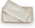 famiware Serving Platter, Rectangular 15.67/14.1/12.6 inch Serving Dishes for Entertaining, Microwave Dishwasher Safe, Stonware Serving Trays for Party, Turkey, Cheese, Ocean Series, Cappuccino White-Ruum Studio Home
