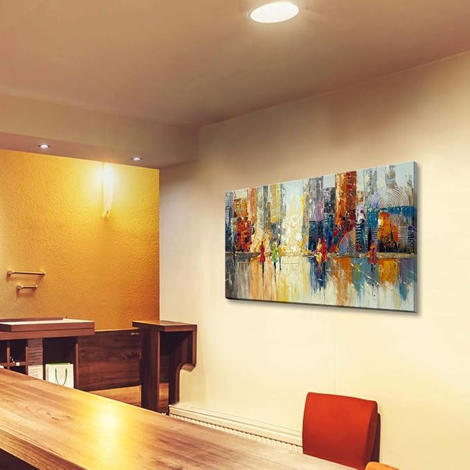 Canvas Wall Art Abstract Cityscape Painting Modern New York City Artwork Lady Romantic Street Scenery Picture Home Office Decor-Ruum Studio Home