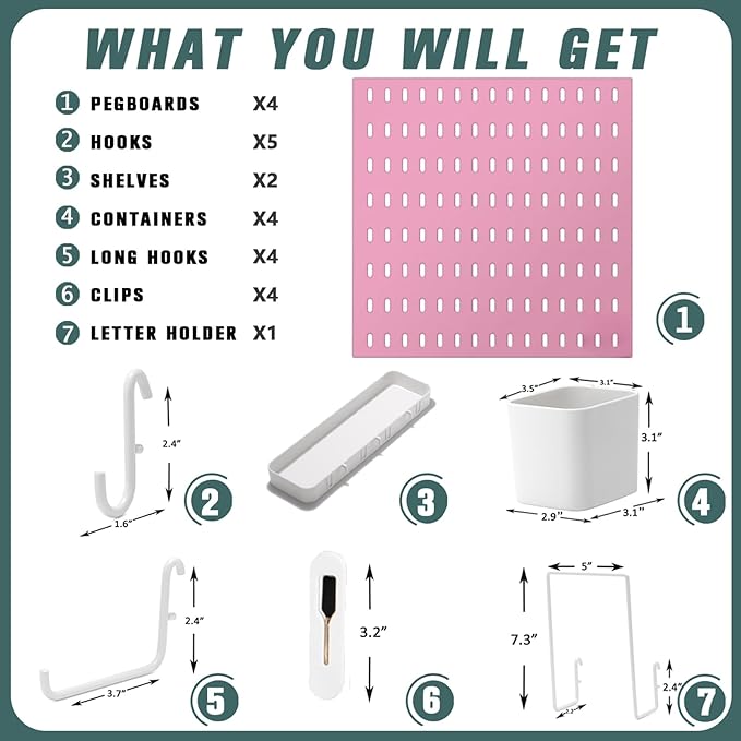 Pegboard Combination Kit, 25.2" x 25.2" Wall Mounted Storage Set with 4 Pegboards & 20 Accessories Hanging, Peg Boards Organizer-Ruum Studio Home