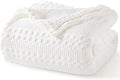 PHF 100% Cotton Waffle Weave Blanket Queen Size, Soft Lightweight Breathable Cozy Summer Blankets for Bed, Luxury Aesthetic Woven Bedding for Home Decor, 90"x90", White-Ruum Studio Home