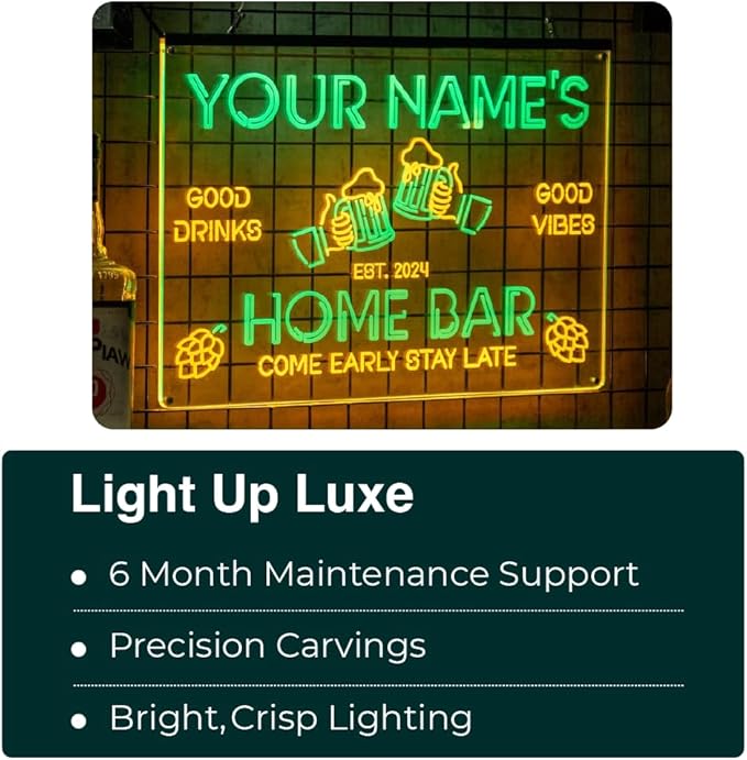 Personalized Guitar Bar Signs with Your Name for home wall light up with personalized pub name, man cave accessories, beer themed neon customizable lighted sign-Ruum Studio Home