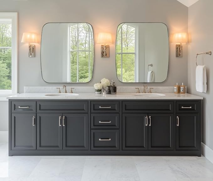 ANDY STAR Brushed Nickel Oblong Mirror, 36x40 Inch Brushed Nickel Oval Mirror for Bathroom with Stainless Steel Metal Frame, Wall Mouned for Bathroom, Living Room, Entryway-Ruum Studio Home