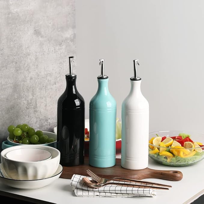 Sweejar Large Ceramic Olive Oil Dispenser Bottle, Opaque Oil Cruet Protects Oil to Reduce Oxidation, Suitable For Storage Of Oil, Vinegar, Soy Sauce & Other Liquids, Pack of 1, 24 Fl Oz (White)-Ruum Studio Home