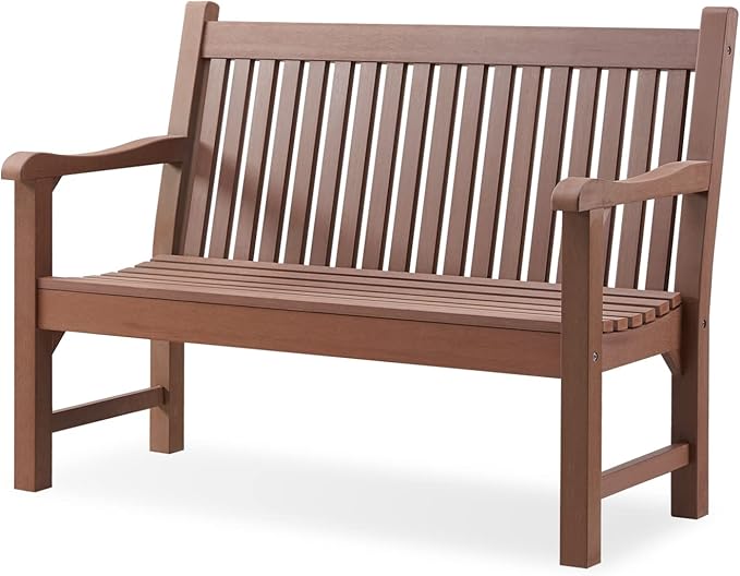 Psilvam Garden Bench, 2-Person Poly Lumber Patio Bench, All-Weather Outdoor Bench That Never Rot and Fade, Suit for Garden, Porch and Park(Brown)-Ruum Studio Home