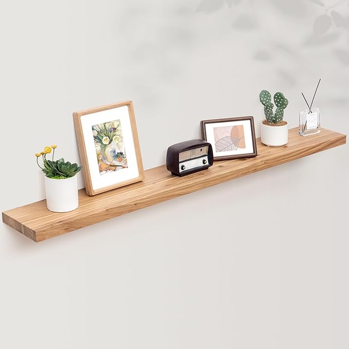 Axeman Floating Shelves for Wall, Rustic Elm Wood 56''W x 8" D Wall Shelf with Invisible Bracket, Large Long Wall Mounted Storage Shelves for Living Room, Bedroom, Kitchen, Bathroom Decor, Natural-Ruum Studio Home