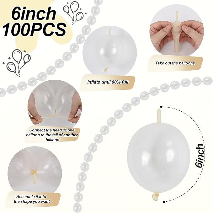 Clear Quick Link Balloons, 100PCS 6 Inch Small Bubble Linking Balloons for Making Balloon Wall Heart Arch, Tails Balloon for Wedding Birthday Baby Shower Engagement Graduation Party Decorations-Ruum Studio Home