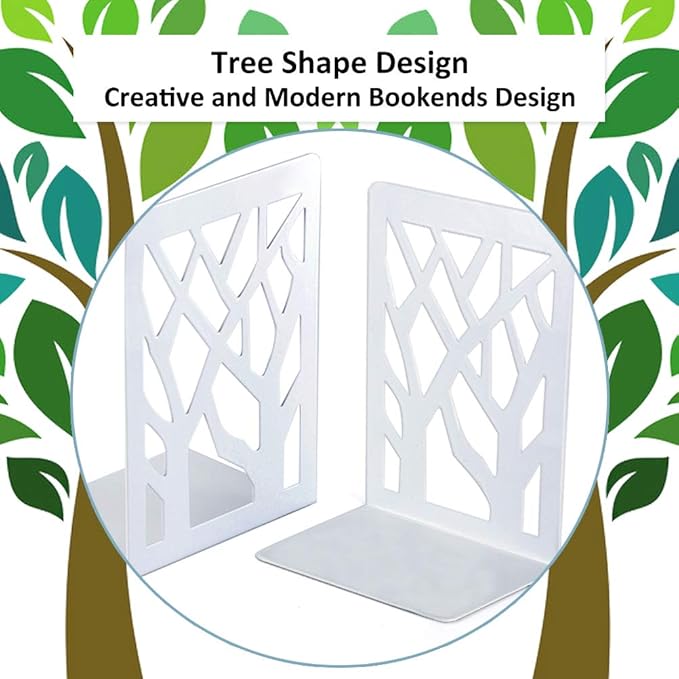 Book Ends, Bookends, Bookends for Shelves, Bookend, Book Ends for Heavy Books, White Metal Book Shelf Holder Home Decorative, Book Stoppers for Shelves, Bookend Supports 2 Pair-Ruum Studio Home