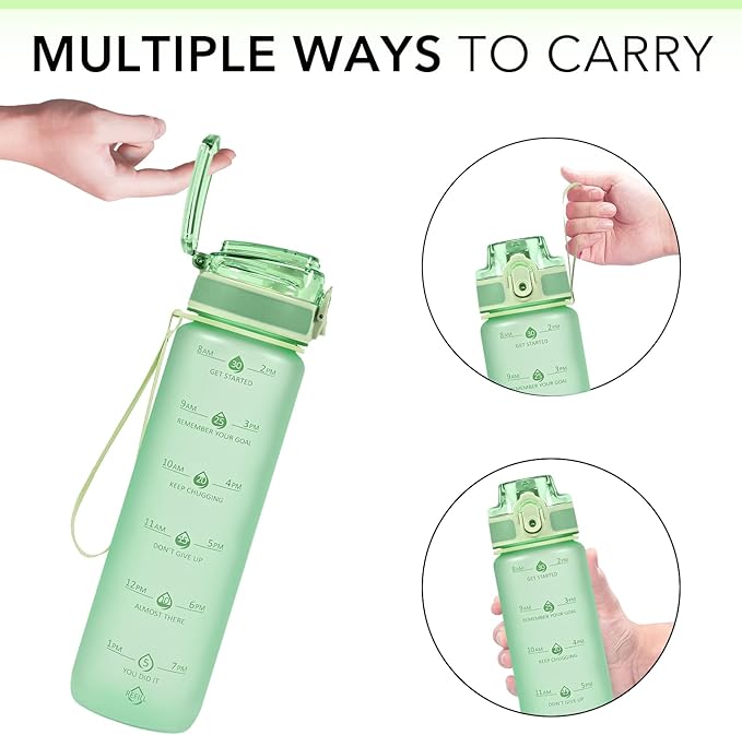 32oz Motivational Water Bottles with Time Marker & Fruit Strainer, Transparent Gradient Color Water Bottle with Times to Drink, Leakproof & BPA Free, Reusable Bottle with Strap (No Straw)-Ruum Studio Home