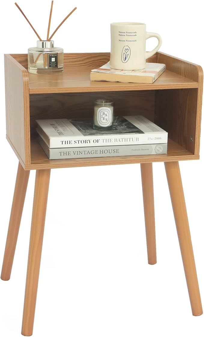 MaxSmeo Nightstand, Mid Century Modern Side Table Bedroom with Storage, Small End Bedside Table with Solid Wood Legs for Living Room, Office Small Spaces (Brown)-Ruum Studio Home
