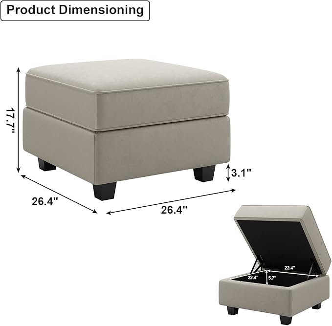 Belffin Storage Ottoman Module for Modular Sectional Sofa Square Seat Cube Velvet Foot Stool Grey-Ruum Studio Home