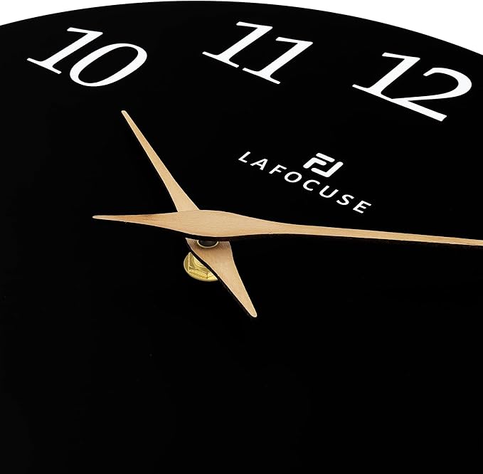 Lafocuse 12 Inch Silent Black Wall Clock Battery Operated for Living Room Decor, Simple Minimalist Wooden Wall Clock for Kitchen Bedroom Office-Ruum Studio Home