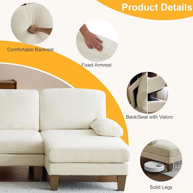 Karl home U-Shape Sectional Sofa Couch 111" Modern 4-Seat Sofa with Chaises Chenille Fabric Upholstered Covertible Couch with Wood Grain Legs for Living Room, Reception Room, Apartment, Beige-Ruum Studio Home