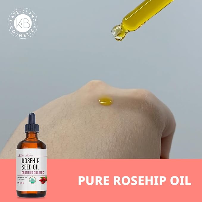 Kate Blanc Cosmetics Rosehip Oil for Face & Softer Glowing Skin (1oz, Organic, Pure, Cold Pressed) Rosehip Seed Face Oil for Facial & Gua Sha Massage-Ruum Studio Home