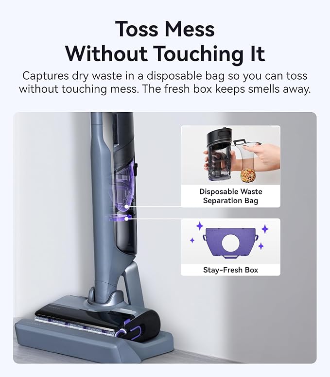 NARWAL S30 Pro Wet Dry Vacuum Cleaner with 20000Pa Suction, Cordless Vacuum Mop for Hard Floors, Tangle-Free Hair-Cutting, 180° Lie Flat, 194°F Self-Cleaning, Disposable Waste Bag, Edge Cleaning-Ruum Studio Home