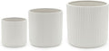 Amazon Basics Assorted Sizes Fluted Ceramic Round Indoor Outdoor Planters with Drainage, Set of 3, Modern Design, 6 inch, 8 inch, 10 inch, White-Ruum Studio Home