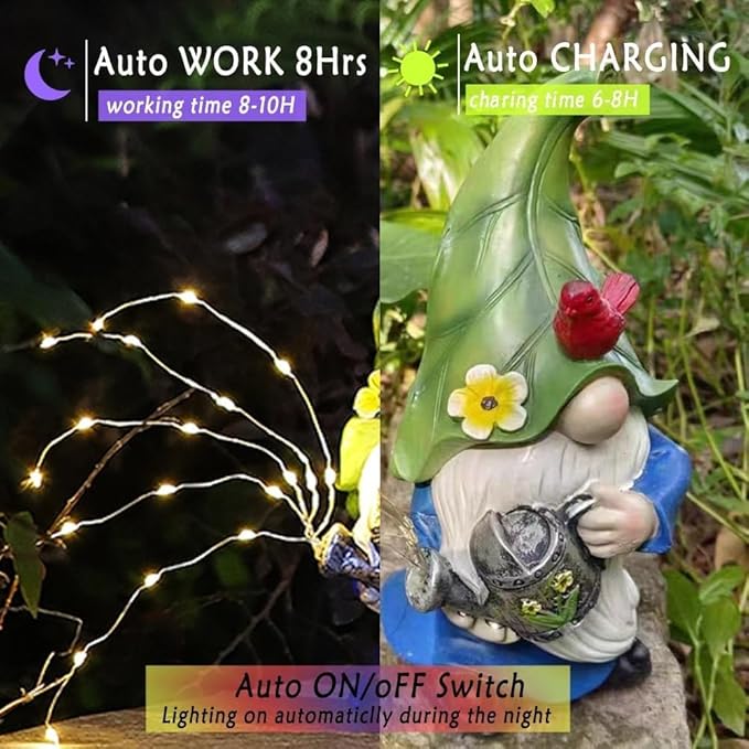 Garden Gnomes Outdoor with LED Solar Light - 11’’Spring Gnomes Decorations for Home/Yard/Patio with Lantern - Solar Garden Statues (Teapot gnome)-Ruum Studio Home