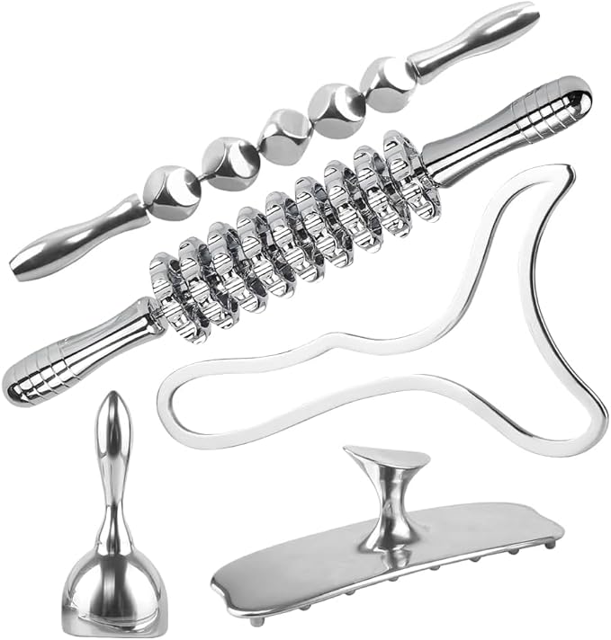 ONUEMP 5-in-1 Stainless Steel Therapy Massage Tools, Gua Sha Scraping Fascia Massage, Maderoterapia Kit Colombiana for Lymphatic Drainage, Cellulite Remover, Ice Body Sculpting-Ruum Studio Home