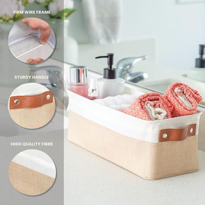 OrganiHaus Narrow Storage Bins 15x06in, Small Closet Bins for Shelves, Bathroom Storage Baskets for Shelves, Narrow Baskets, Fabric Organizer with Handles, Toilet Paper Organizer - 2 Pack, Beige-Ruum Studio Home