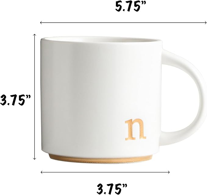 COLLECTIVE HOME - Monogram Ceramic Mugs, 15 oz Golden Initial Coffee Cups, Elegant Alphabet Tea Mugs, Elegant Personalized Mug with Gift Box, Luxurious Cups for Office and Home (n)-Ruum Studio Home