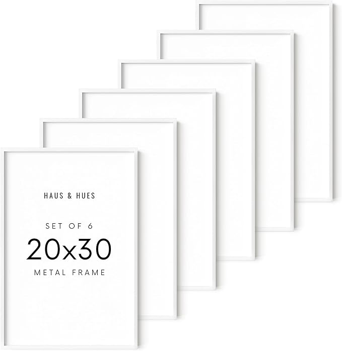 HAUS AND HUES 20x30 White Metal Picture Frames - Features Premium Aluminum, Vertical & Horizontal Hang, Shatterproof Plexiglass - Perfect for Home, Room, Office (20x30 in, White, Set of 6)-Ruum Studio Home