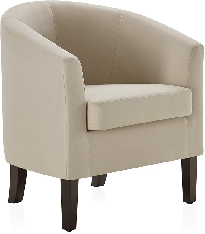 BELLEZE Accent Barrel Chair, Faux Leather Round Club Tub Sofa Corner Chair with Flared Legs and Cozy Soft Padding for Living Room Bedroom Waiting Room - Beige-Ruum Studio Home