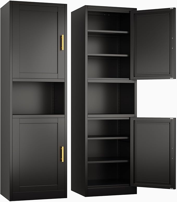Tall Narrow Storage Cabinet 66.93" H Tall Bathroom Cabinet Metal Pantry Cabinets, 4 Adjustable Shelves for Kitchen, Home Office, Living Room, Dinning Room (20 inches Wide Black)-Ruum Studio Home