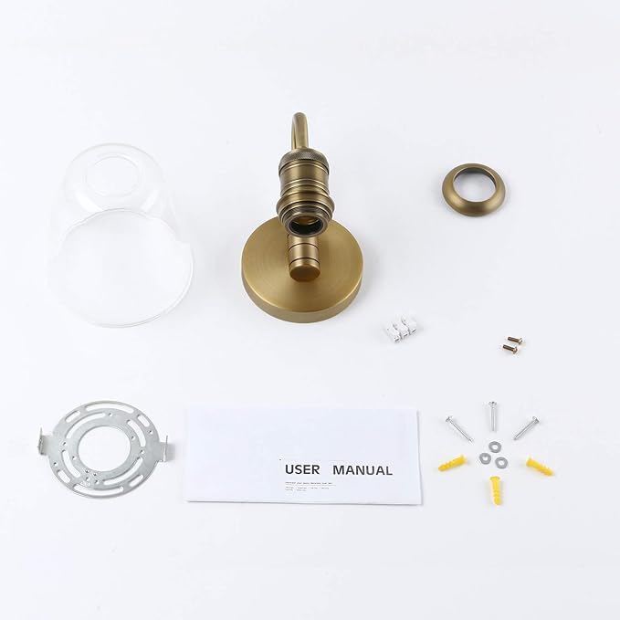 Yosoan 1-Light Brass Modern Vintage Indoor Wall Sconce, Vanity Single Luxury Hardwired Retro Textured Clear Oval Cone Glass Shade with Industrial Gooseneck Curved Rod Bathroom Lamp(Antique)-Ruum Studio Home