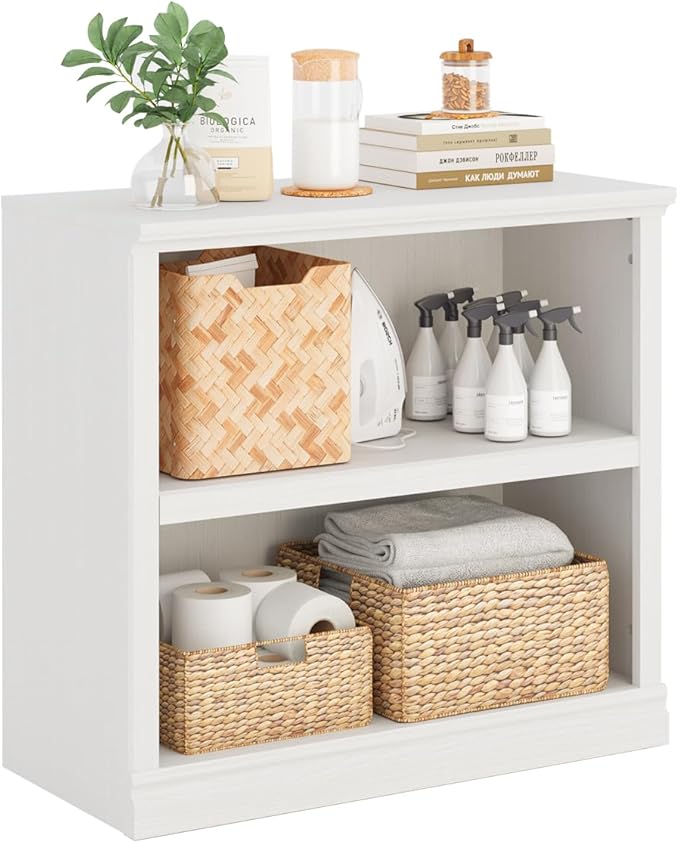 30" Bookcase, White Floor Standing Bookshelf, 2-Tier Display Shelves Open Storage Organizer, Book Case for Living Room Hallway Kitchen Home Office Bedroom, White 2 Tiers-Ruum Studio Home