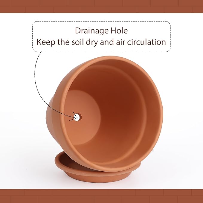 INGOFIN Terracotta Pot with Saucer - 10 Inch Ceramic Clay Pot for Plants with Drainage Hole, Large Terra Cotta Flower Planter with Tray for Indoor Outdoor Plants-Ruum Studio Home