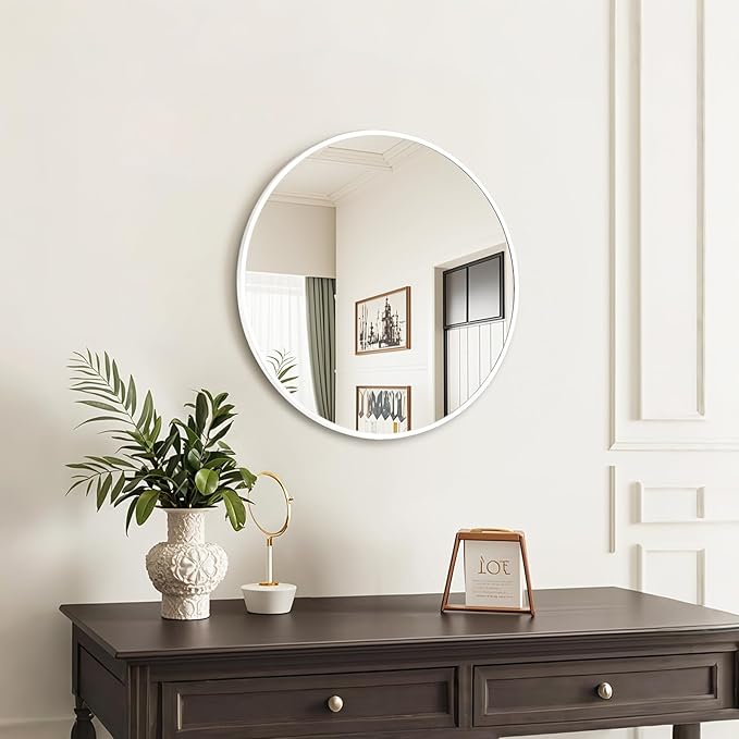 Fabuday White Round Mirror for Wall 20 inch - Circle Mirror for Bathroom, Entryway, Living Room, Hallway, Bedroom Decor, Small Matte Frame Mirrors-Ruum Studio Home