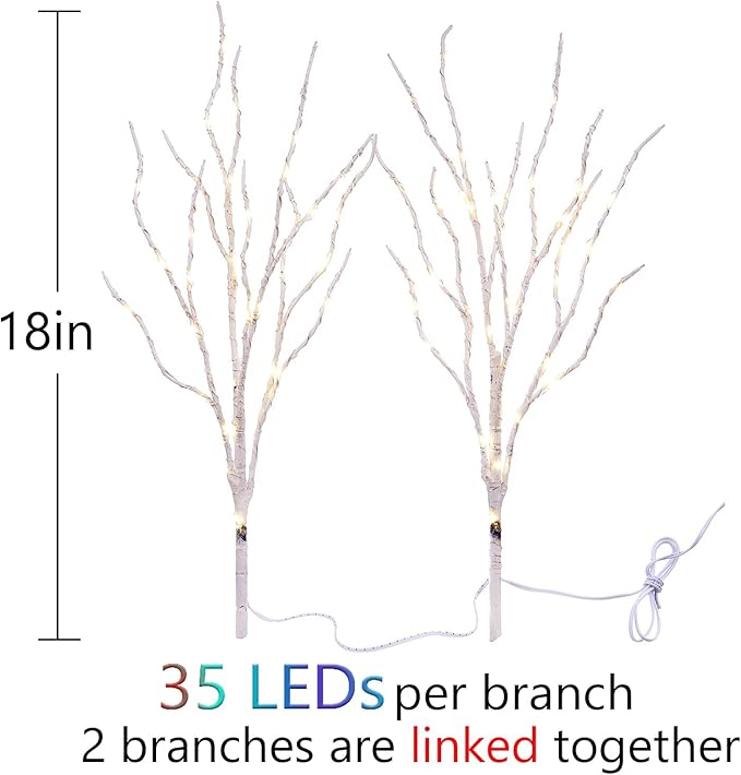 Birchlitland Lighted Birch Branches Battery Operated 18IN 70 LED 8 Function, White or Multiple Colors, Artificial Decorative Branch Lights for Home and Holiday Decoration Indoor Outdoor-Ruum Studio Home