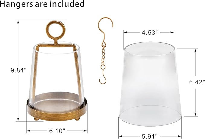 6" Wide Modern Farmhouse Metal Hurricane Candle Holder with Handmade Sturdy Glass Sleeve in Antique Brass for Pillar Candle & Plants, Hurricane Lantern, Industrial, Minimalistic (1, Brass, 6"x10")-Ruum Studio Home