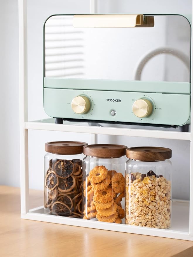 Kanwone Glass Storage Containers Set of 6, 28 Ounce Airtight Food Storage Containers with Bamboo lids, Clear Glass Jars for Pantry, kitchen, Flour, Sugar, Tea, Coffee, Snack, Cookies, Spice and Herbs-Ruum Studio Home