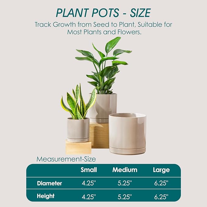 vancasso Ceramic Planters, Plant Pots for Indoor Plants, 6.25+8.25+10.25 Inch Ceramic Pots for Plants, Flower Pots with Drainage Holes (Gray, 6.25+8.25+10.25 Inch)-Ruum Studio Home